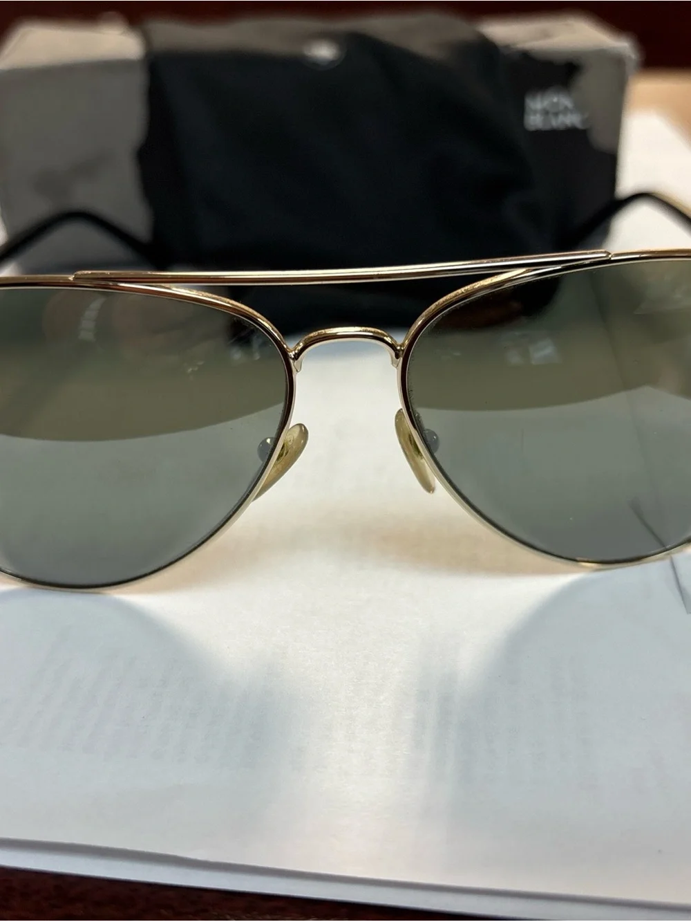 Montblanc Gold Frame Sunglasses with Dark Green Lenses